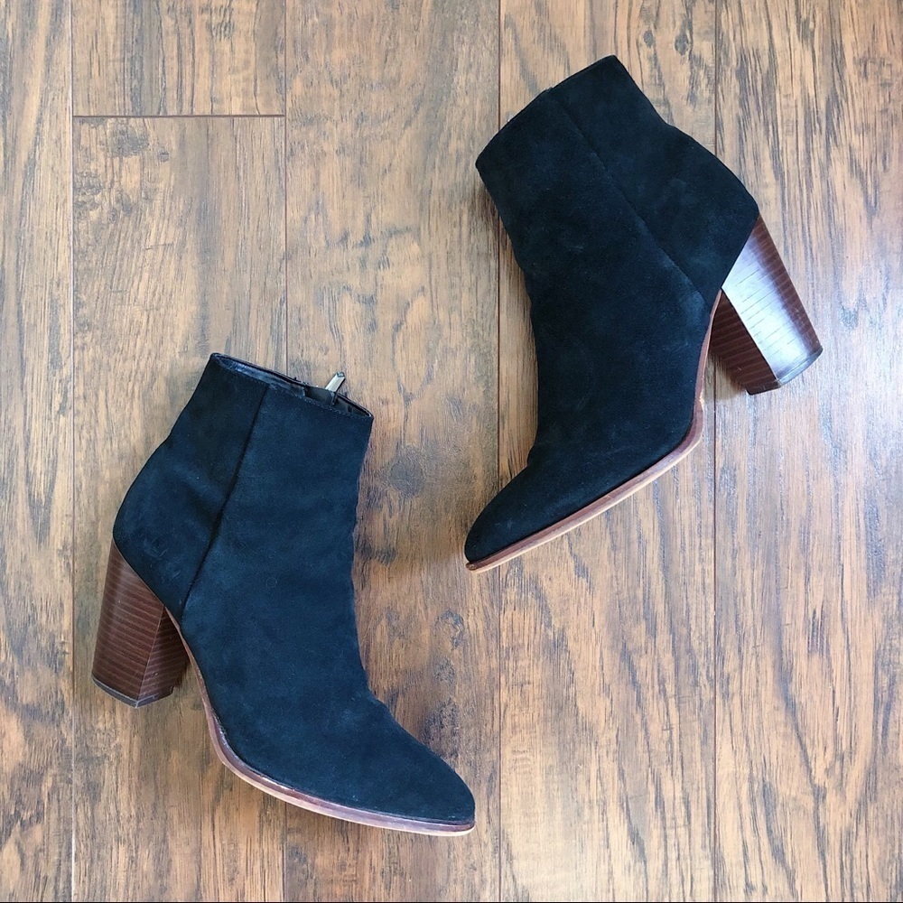 Sam Edelman • Blake suede bootie black leather heeled ankle boot pointed toe